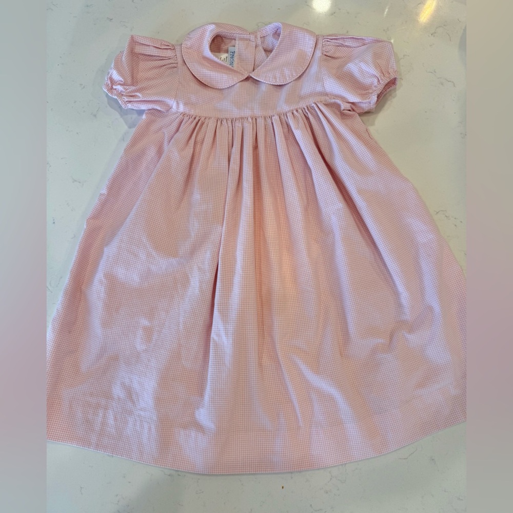 Pink Classic Collar Girls 4T Dress with Puff Sleeves
